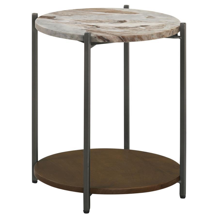 CoasterEssence - Noemie - Round Accent Table With Marble Top - White And Gunmetal - 5th Avenue Furniture