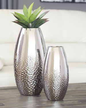 Ashley Furniture - Dinesh - Silver Finish - Vase Set (Set of 2) - 5th Avenue Furniture