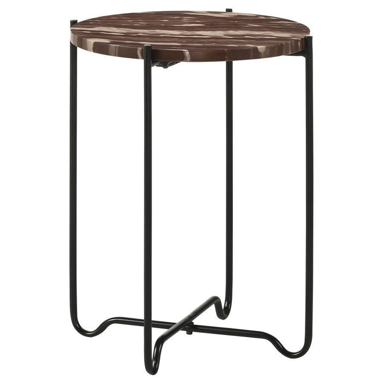 CoasterEssence - Latifa - Round Accent Table With Marble Top - Red And Black - 5th Avenue Furniture
