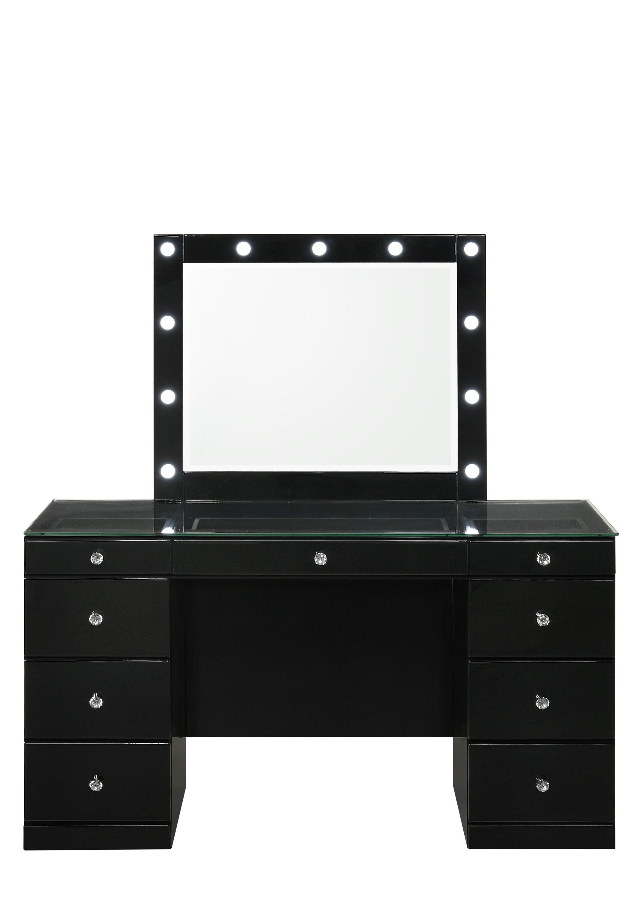 Crown Mark - Avery - Vanity Desk With Glass Top And Led Mirror - Black - 5th Avenue Furniture