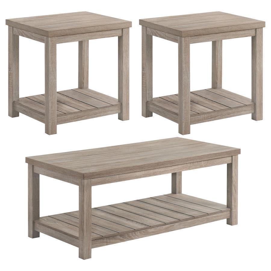 CoasterEssence - Bairn - 3 Piece Occasional Set With Open Shelves - Greige - 5th Avenue Furniture