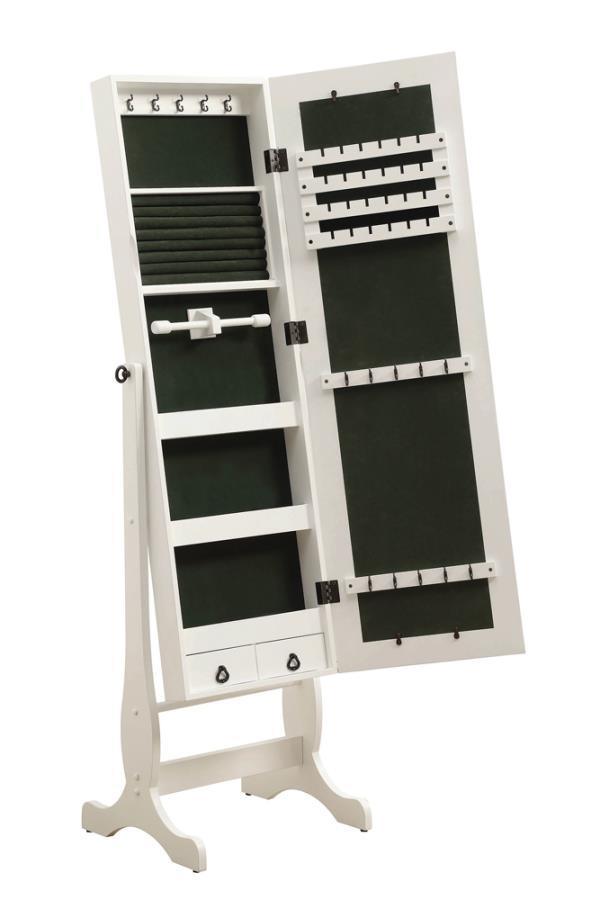 CoasterEssence - Batista - Jewelry Cheval Mirror With Drawers - White - 5th Avenue Furniture