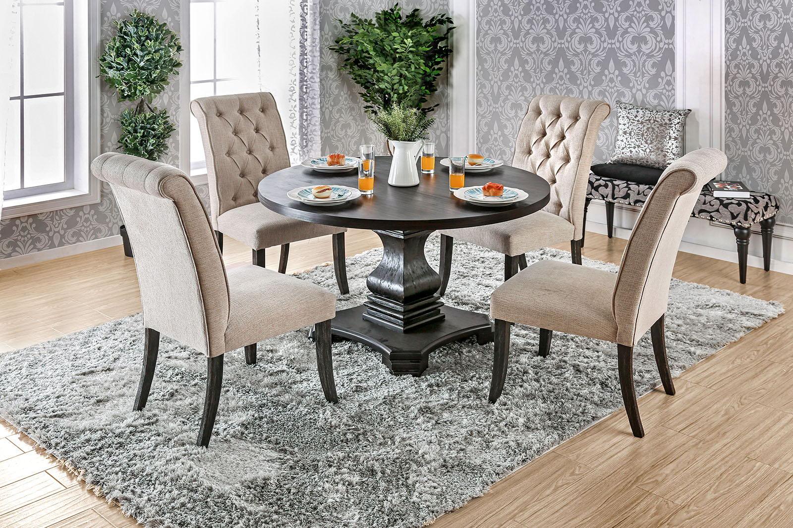 Furniture of America - Nerissa - Round Table - Antique Black / Beige - 5th Avenue Furniture