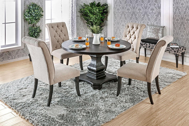 Furniture of America - Nerissa - Round Table - Antique Black / Beige - 5th Avenue Furniture