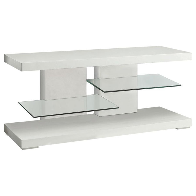 CoasterEssence - Cogswell - 2-Shelf TV Console - Glossy White - 5th Avenue Furniture