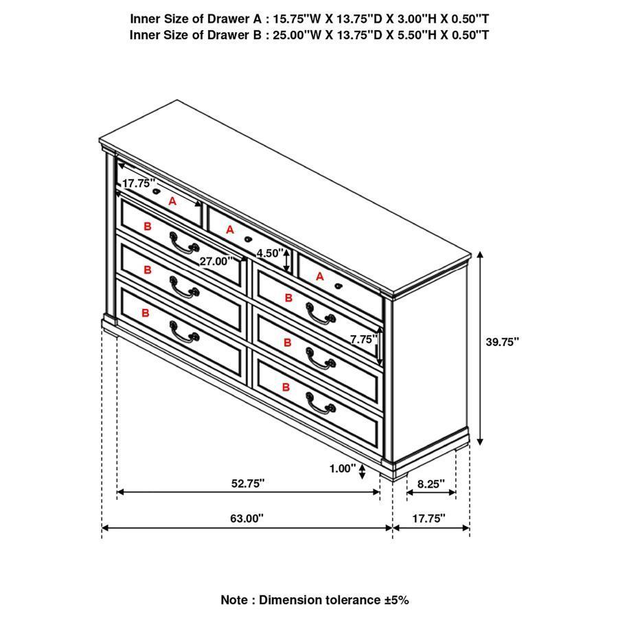 CoasterEssence - Hillcrest - 9-Drawer Dresser - Dark Rum And White - 5th Avenue Furniture