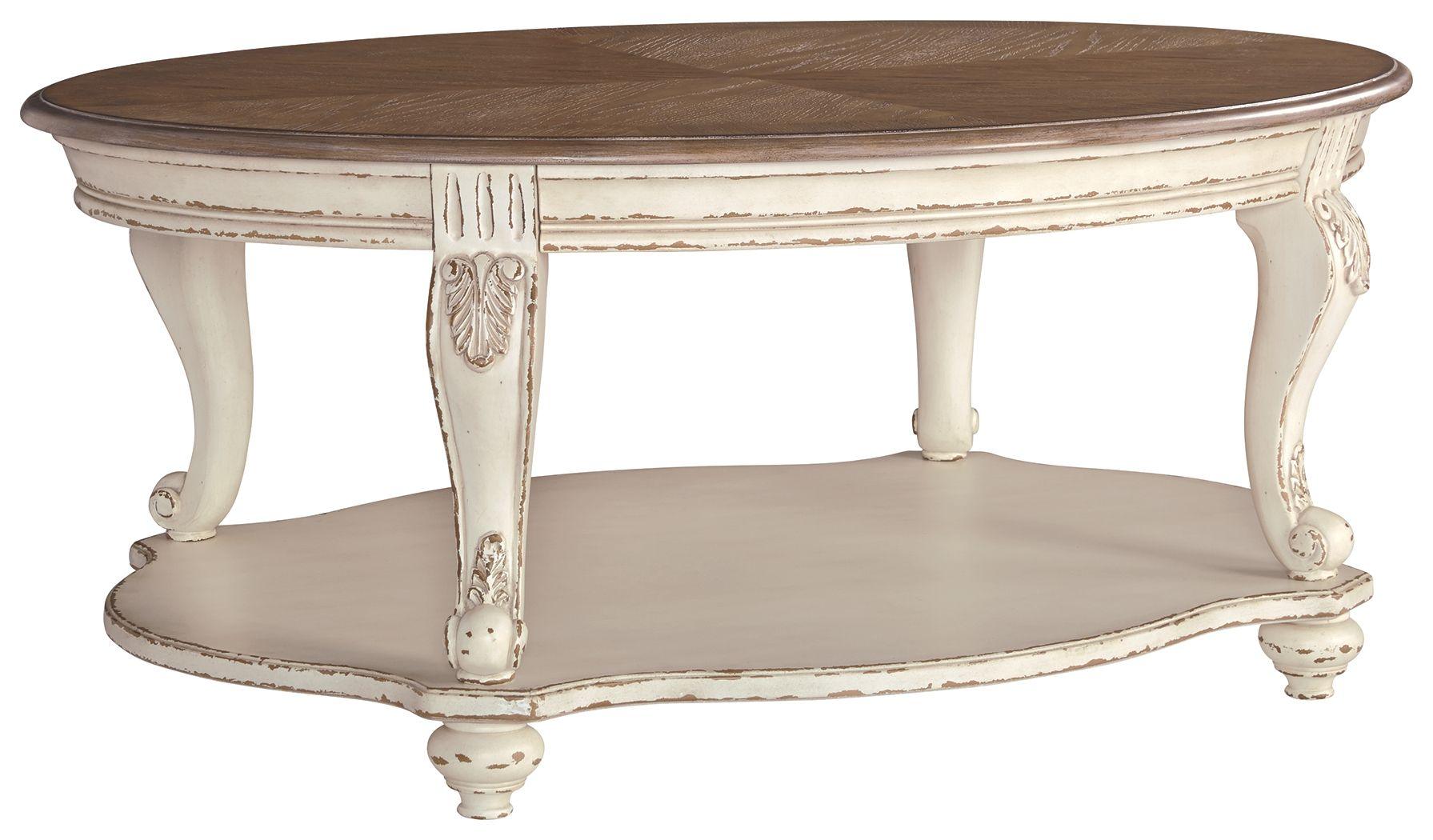 Ashley Furniture - Realyn - White / Brown - Oval Cocktail Table - 5th Avenue Furniture