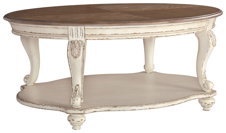 Ashley Furniture - Realyn - White / Brown - Oval Cocktail Table - 5th Avenue Furniture