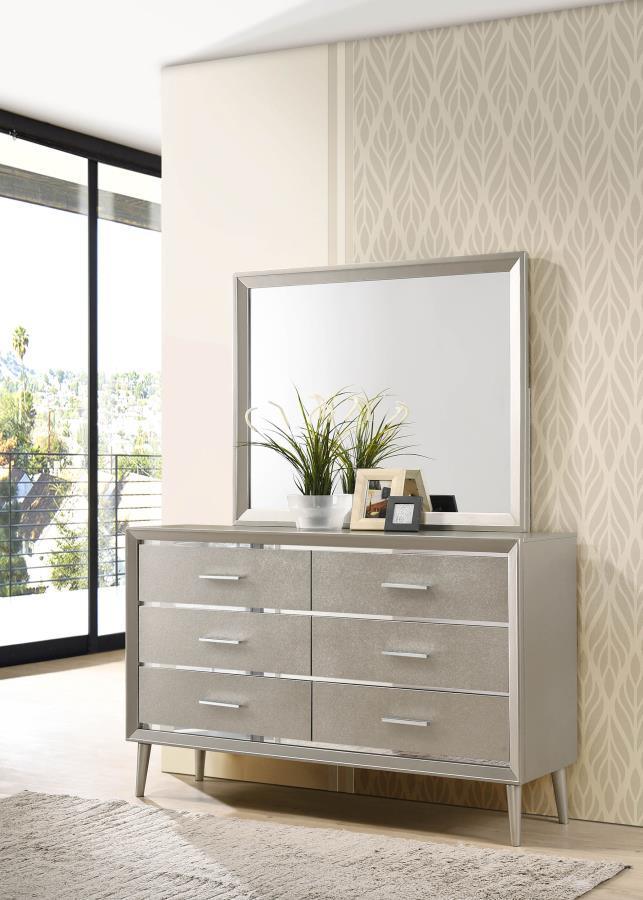 CoasterEveryday - Ramon - 6-Drawer Dresser With Mirror - Metallic Sterling - 5th Avenue Furniture