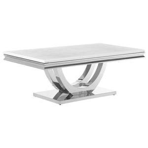 CoasterElevations - Kerwin - U-Base Rectangle Coffee Table - White And Chrome - 5th Avenue Furniture