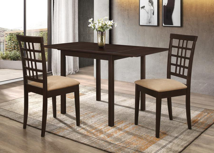 CoasterEveryday - Kelso - 3 Piece Drop Leaf Dining Set - Cappuccino And Tan - 5th Avenue Furniture