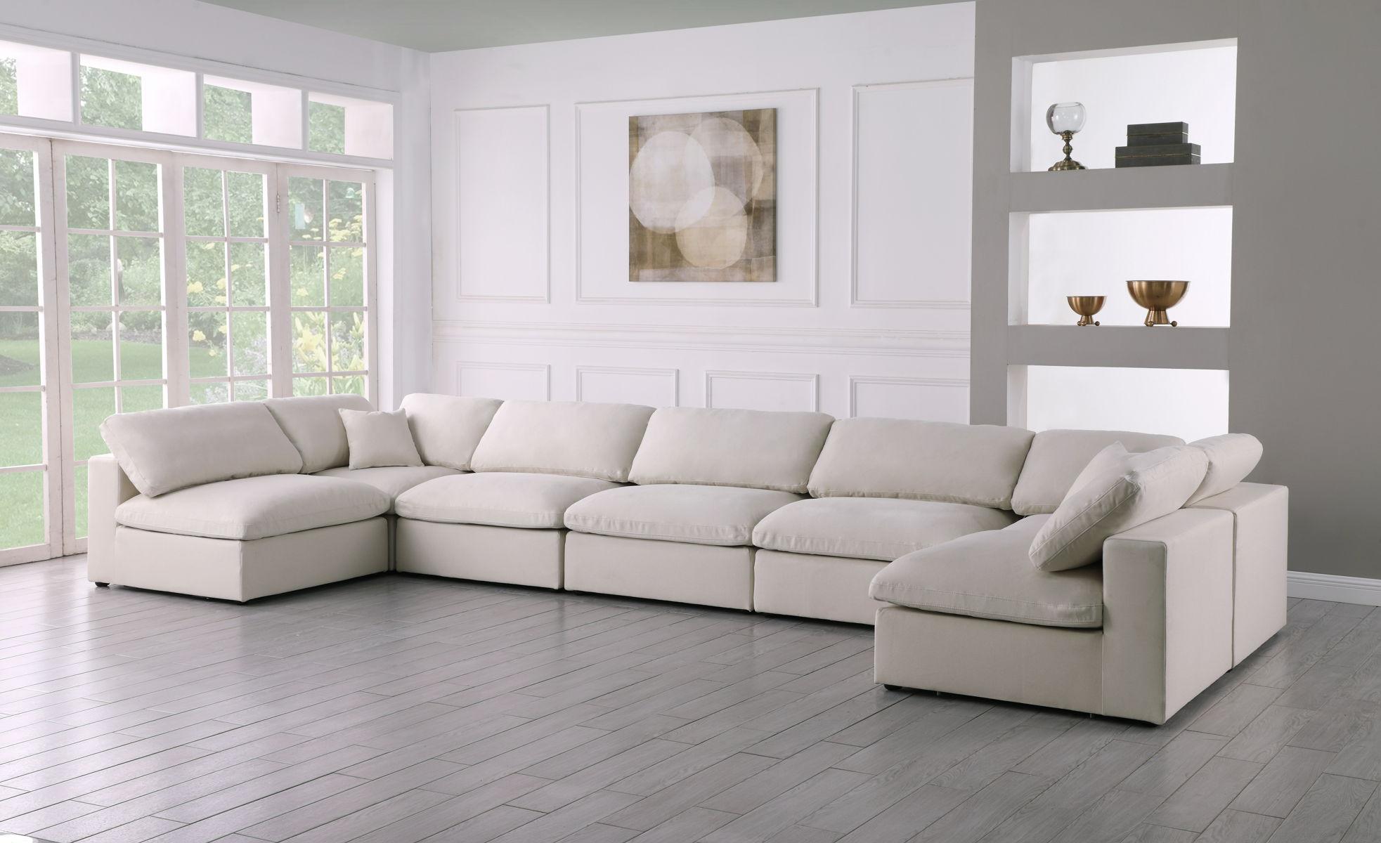 Meridian Furniture - Plush - Velvet Standart Comfort Modular Sectional 7 Piece - Cream - 5th Avenue Furniture