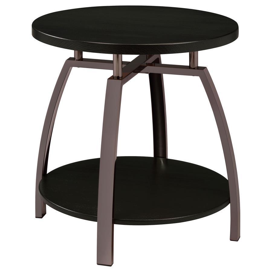 CoasterEssence - Dacre - Round End Table - Dark Gray And Black Nickel - 5th Avenue Furniture