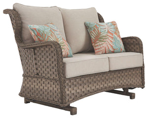 Signature Design by Ashley® - Clear Ridge - Light Brown - Loveseat Glider W/Cushion - 5th Avenue Furniture