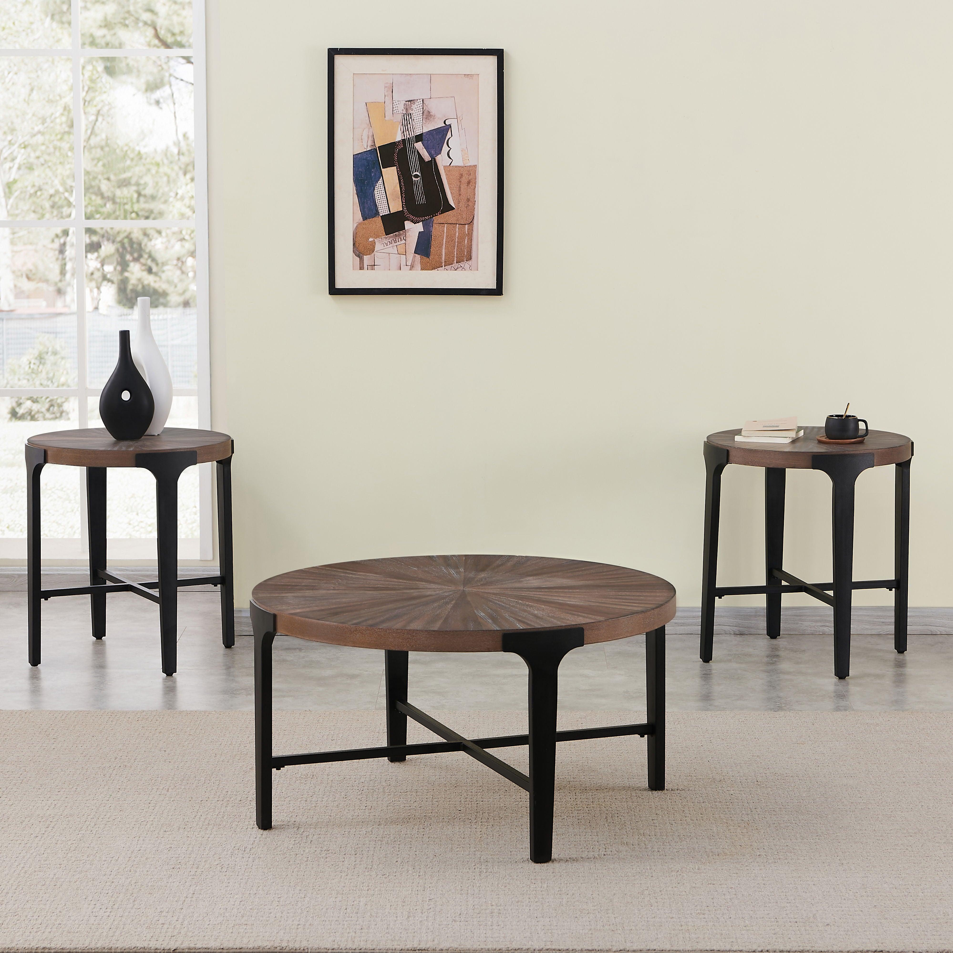 Steve Silver Furniture - Chevron - Round End Table - Brown - 5th Avenue Furniture