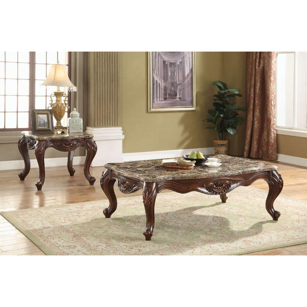 ACME - Jardena - Coffee Table - Marble & Cherry Oak - 5th Avenue Furniture