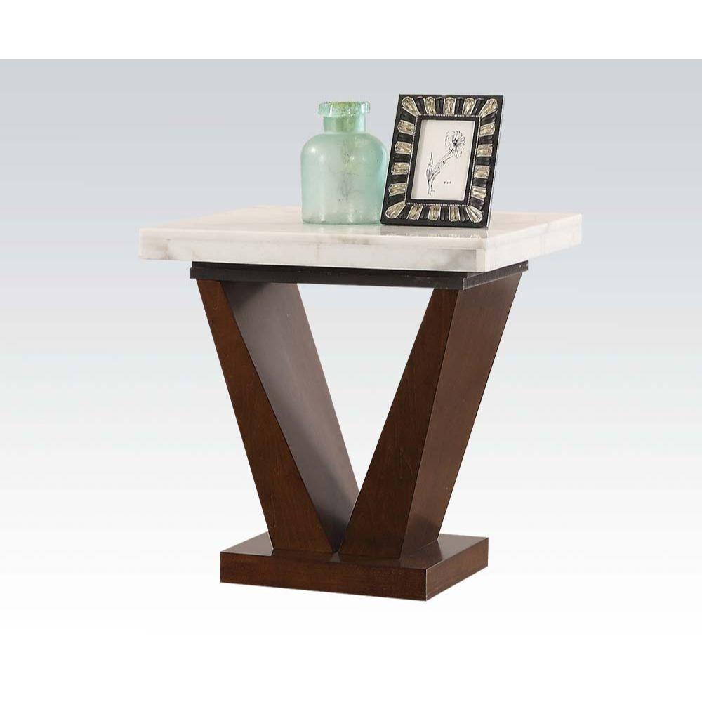 ACME - Forbes - End Table - White Marble & Walnut - 5th Avenue Furniture