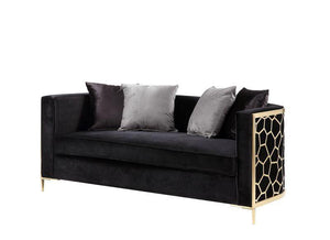 ACME - Fergal - Loveseat - Black Velvet & Gold Finish - 5th Avenue Furniture