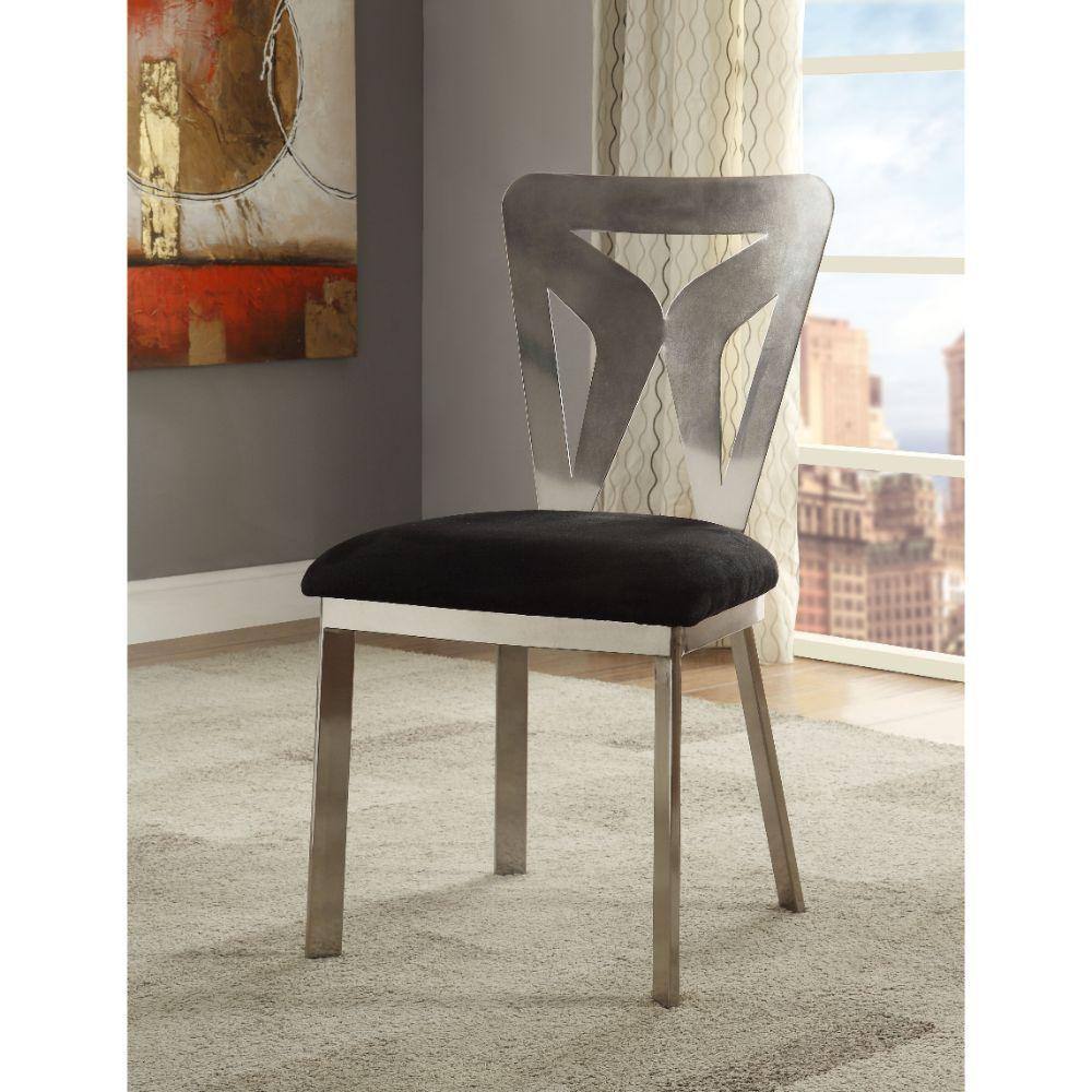 ACME - Widforss - Side Chair (Set of 2) - Black Microfiber & Antique Silver Plated - 5th Avenue Furniture