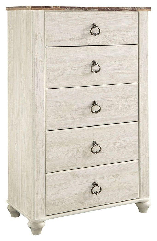 Ashley Furniture - Willowton - Brown / Beige / White - Five Drawer Chest - 5th Avenue Furniture