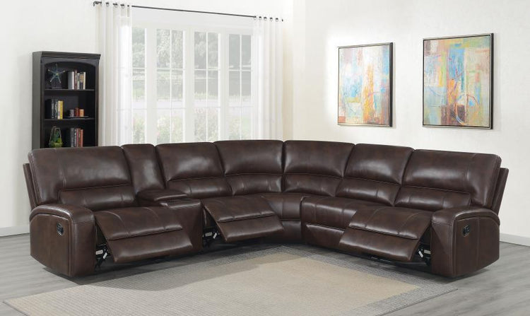 CoasterEssence - Brunson - 3 Piece Upholstered Motion Sectional - Brown - 5th Avenue Furniture