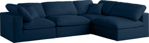 Meridian Furniture - Plush - Velvet Standart Comfort Modular Sectional 4 Piece - Navy - 5th Avenue Furniture