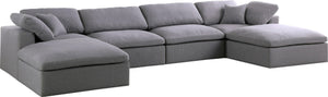 Meridian Furniture - Serene - Linen Textured Fabric Deluxe Comfort Modular Sectional 6 Piece - Grey - 5th Avenue Furniture