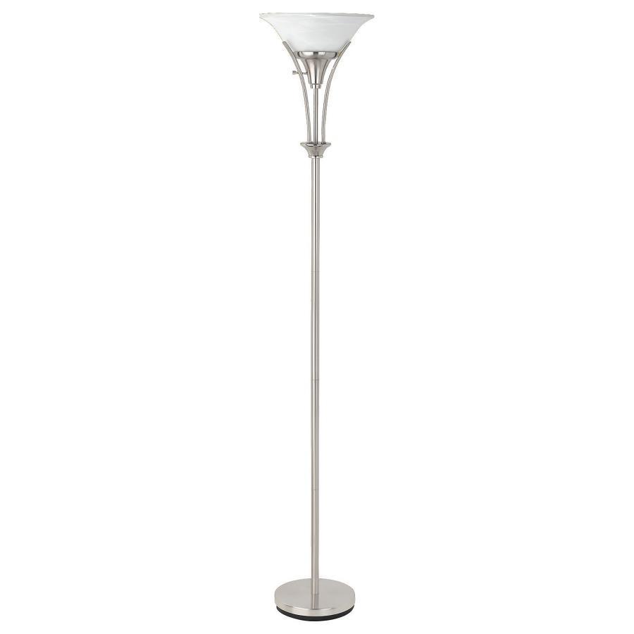 CoasterEveryday - Archie - Floor Lamp With Frosted Ribbed Shade - Brushed Steel - 5th Avenue Furniture