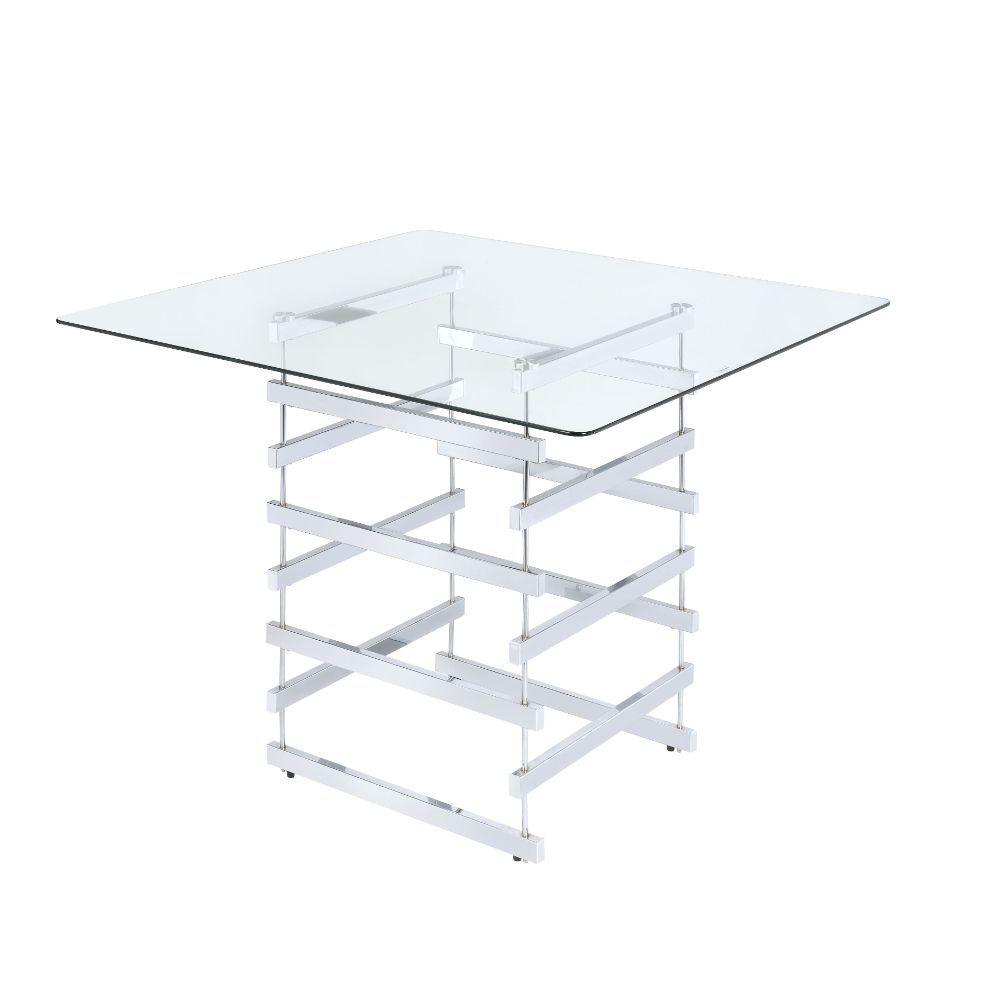 ACME - Nadie - Counter Height Table - Chrome & Clear Glass - 5th Avenue Furniture