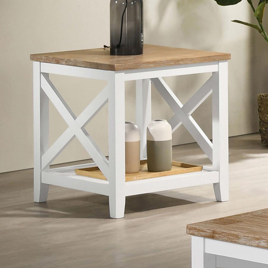 Coaster Fine Furniture - Maisy - Square Wooden End Table With Shelf - Brown And White - 5th Avenue Furniture