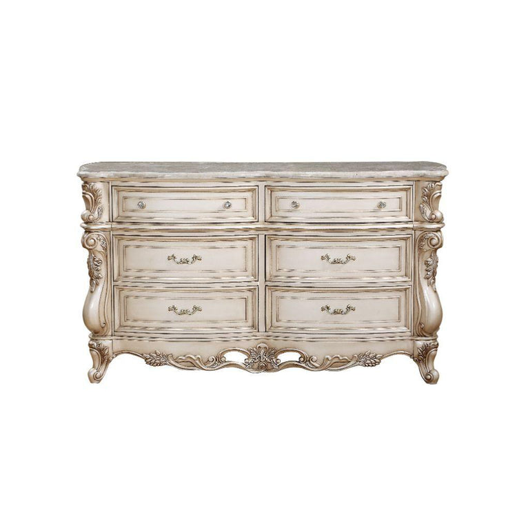 ACME - Gorsedd - Dresser - Marble & Antique White - 5th Avenue Furniture