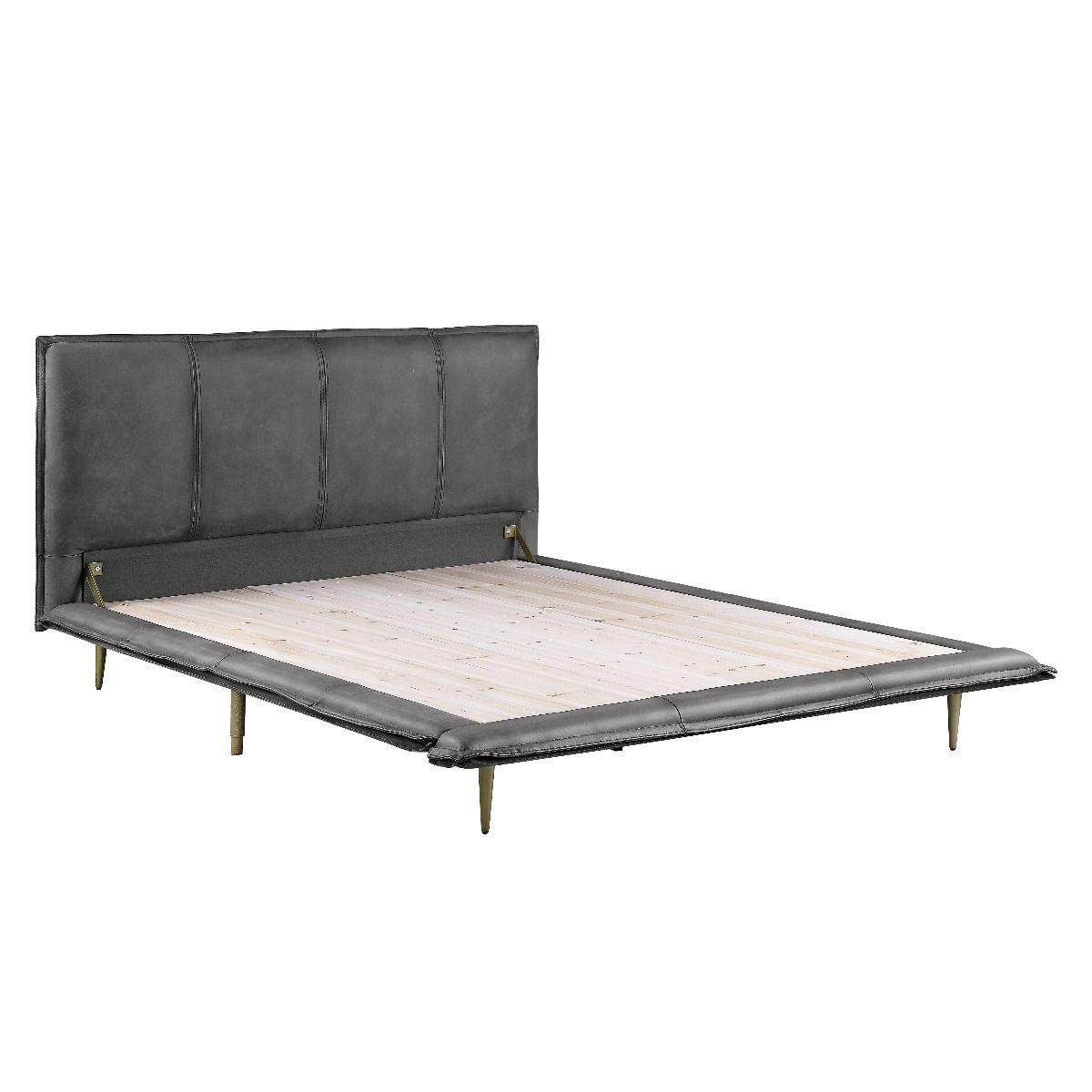 ACME - Metis - Eastern King Bed - Gray Top Grain Leather - 5th Avenue Furniture