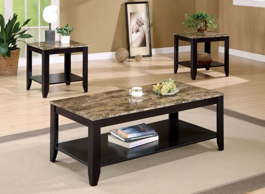 CoasterEveryday - Flores - 3 Piece Occasional Table Set With Shelf - Cappuccino - 5th Avenue Furniture