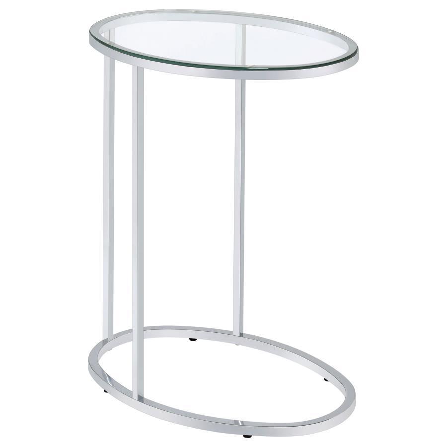 CoasterEveryday - Kyle - Oval Snack Table - Chrome And Clear - 5th Avenue Furniture