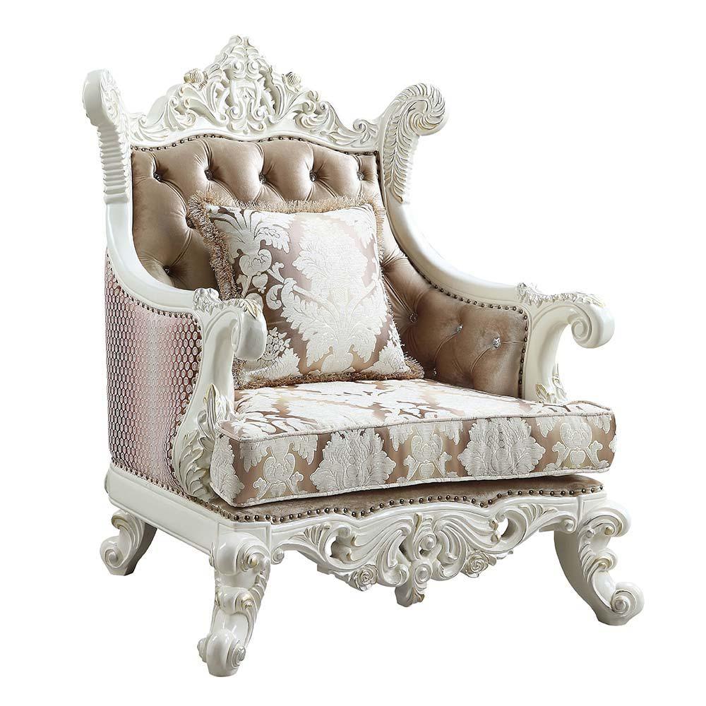 ACME - Vanaheim - Chair - Fabric & Antique White Finish - 5th Avenue Furniture