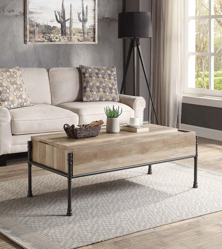 ACME - Brantley - Coffee Table - Oak & Sandy Black Finish - 18" - 5th Avenue Furniture