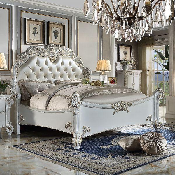 ACME - Vendome - Ck Bed - PU & Antique Pearl Finish - 5th Avenue Furniture
