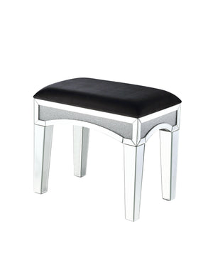 ACME - Noralie - Vanity Stool - Black Fabric, Mirrored & Faux Diamonds - 5th Avenue Furniture