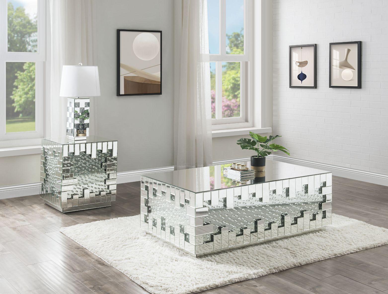 ACME - Nysa - Coffee Table - Mirrored & Faux Crystals - 5th Avenue Furniture