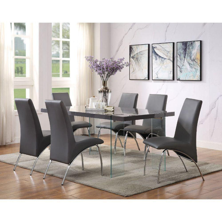 ACME - Noland - Dining Table - Gray High Gloss & Clear Glass - 5th Avenue Furniture