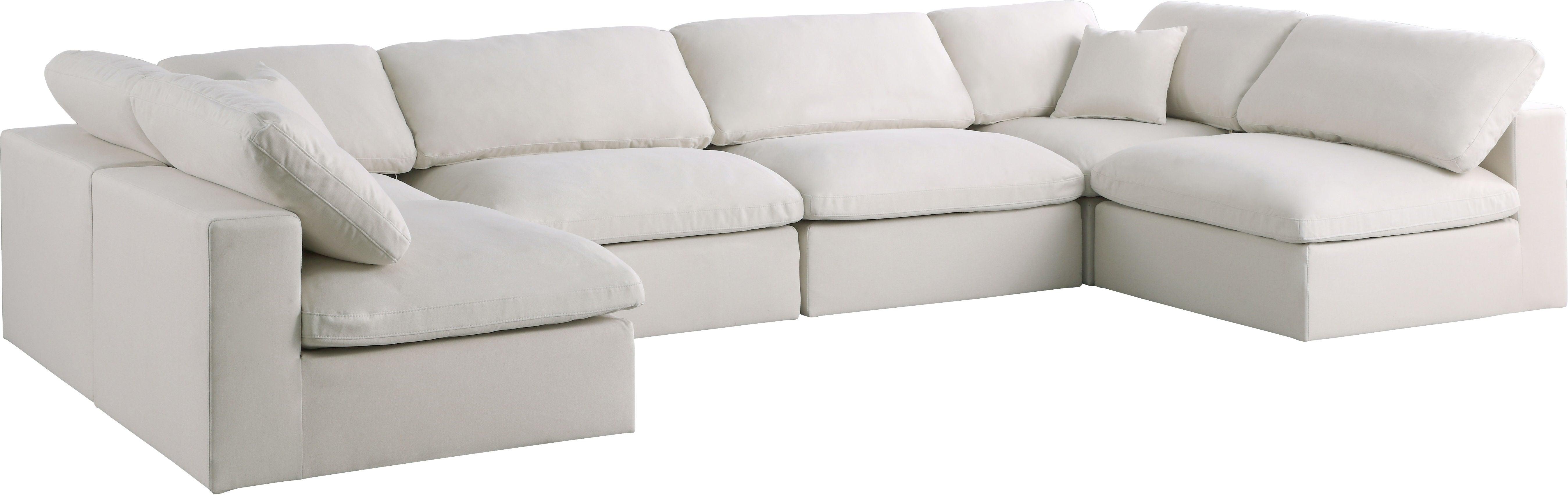 Meridian Furniture - Plush - Velvet Standart Comfort Modular Sectional 6 Piece - Cream - 5th Avenue Furniture