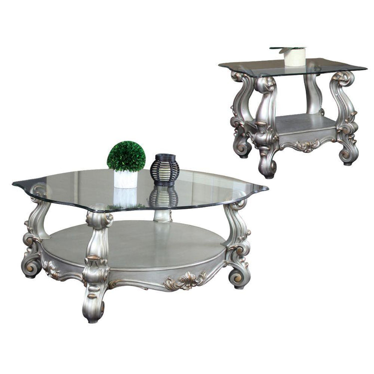 ACME - Versailles - Coffee Table - Antique Platinum - & Clear Glass - 22" - 5th Avenue Furniture