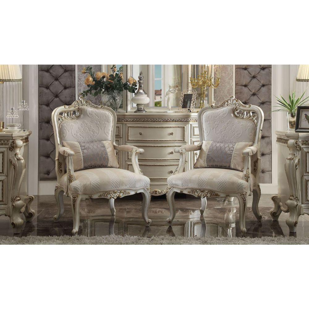 ACME - Picardy - Chair - Fabric & Antique Pearl - 43" - 5th Avenue Furniture