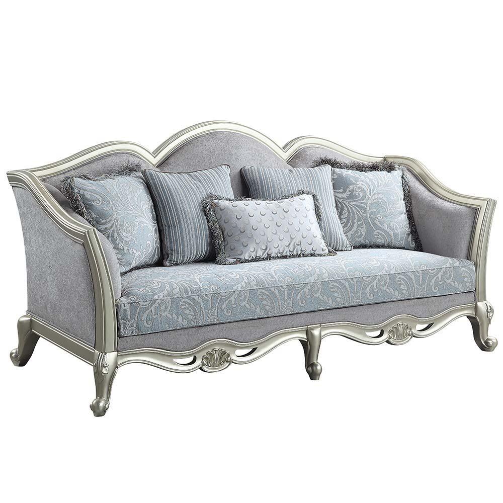 ACME - Qunsia - Sofa - Light Gray Linen & Champagne Finish - 5th Avenue Furniture