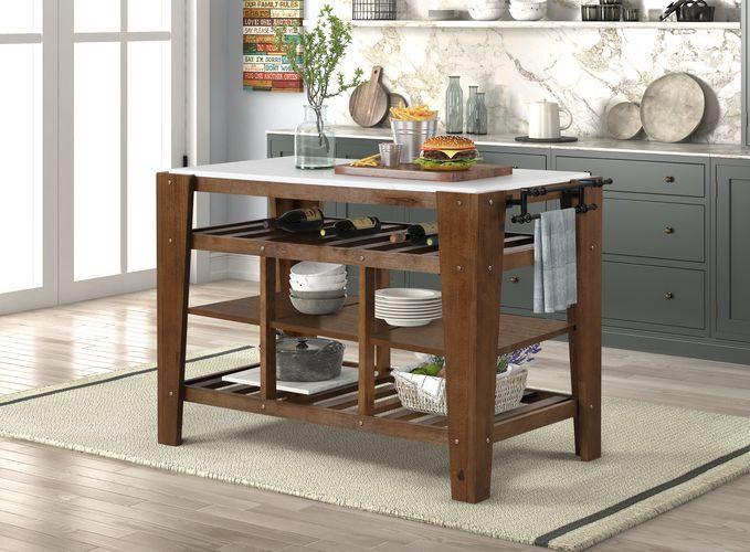 ACME - Alaroa - Kitchen Island - Marble & Rustic Brown Finish - 5th Avenue Furniture