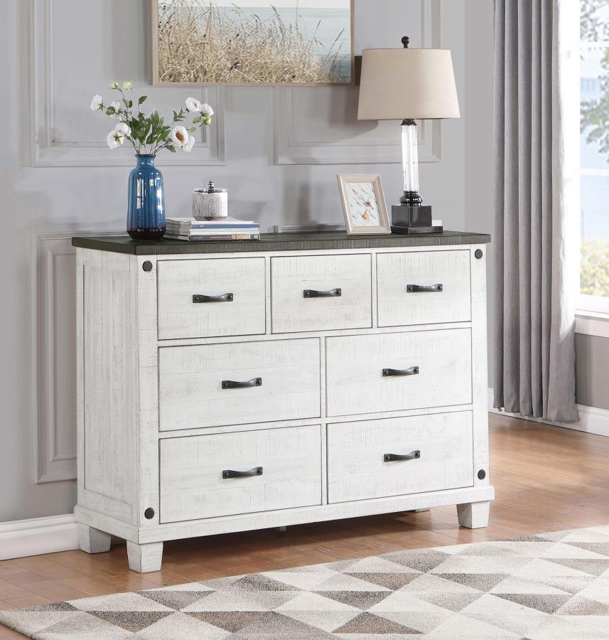 Coaster Fine Furniture - Lilith - 7-Drawer Dresser Distressed - Distressed Gray And White - 5th Avenue Furniture