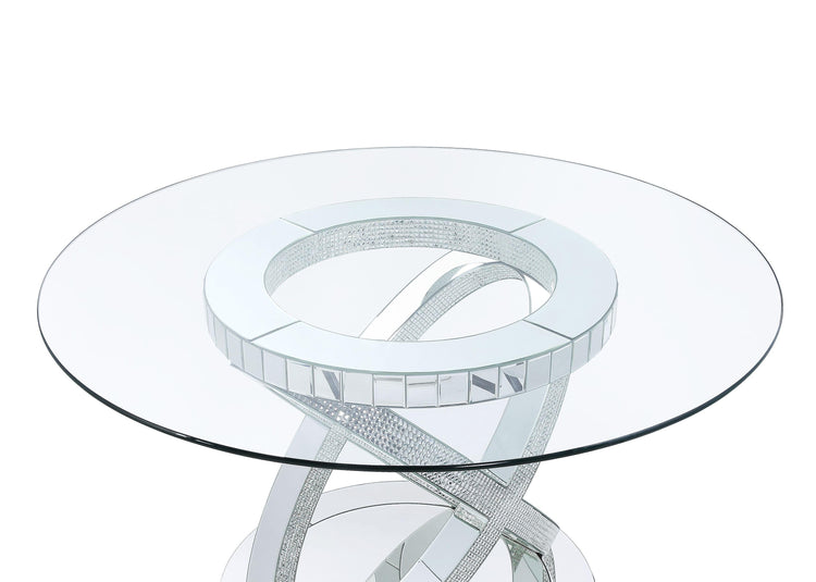 ACME - Ornat - Dining Table - Clear Glass, Mirrored & Faux Diamonds - 31" - 5th Avenue Furniture