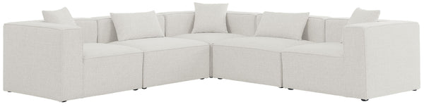 Meridian Furniture - Cube - Modular Sectional 5 Piece - Cream - Fabric - Modern & Contemporary - 5th Avenue Furniture