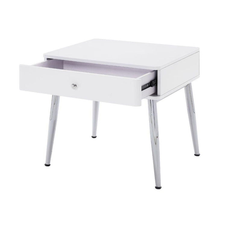 ACME - Weizor - End Table - White High Gloss & Chrome - 5th Avenue Furniture