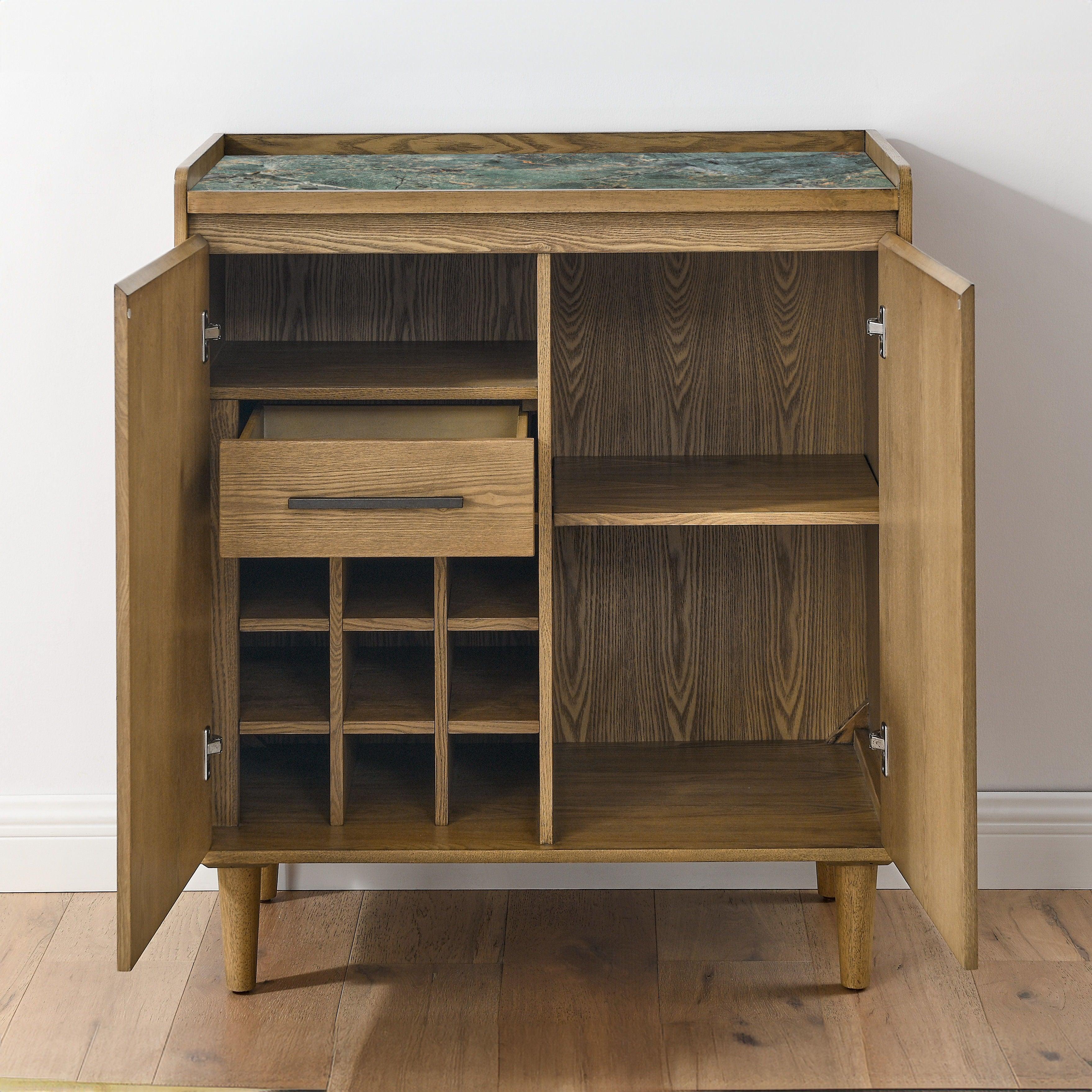 Steve Silver Furniture - Novato - Bar Cabinet With Sintered Stone Inlay Top - Light Brown - 5th Avenue Furniture